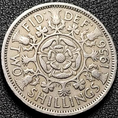 泉币菌-第169场- 精品福利场 - 英国2先令佛罗林硬币 伊丽莎白二世女王1956年 28.5mm