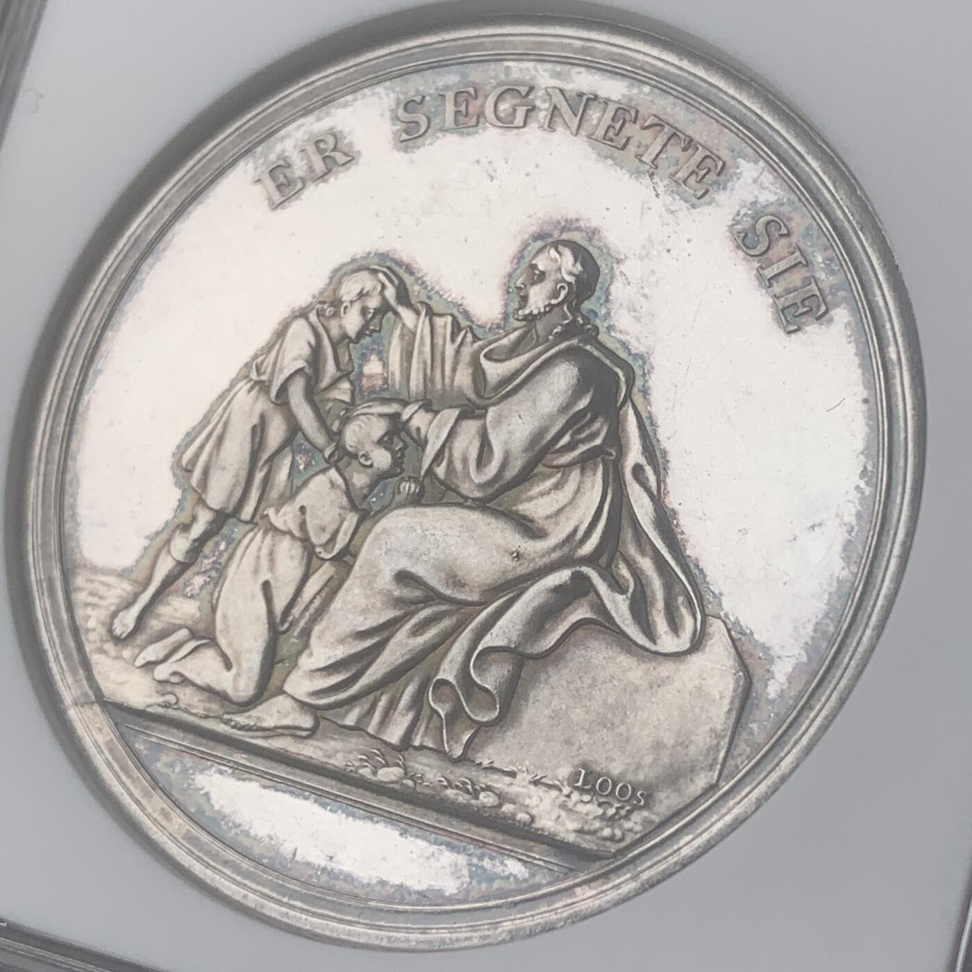 掌中浮雕-藏着的欧洲第049场 NGC MS63 DPL ：19世纪德国柏林洗礼纪念银章，42mm，德国宗教题材，LOOS大师作品