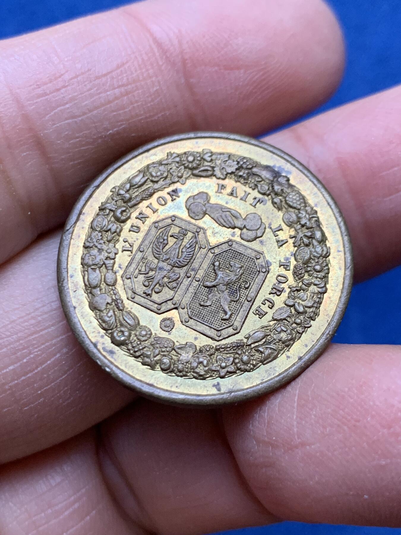 《竞宝斋》第458场 周日，周一，周二   3场连拍 （全场包邮）欢迎送拍 比利时-莱南省国际铁路开通纪念铜章，7g，27.1mm