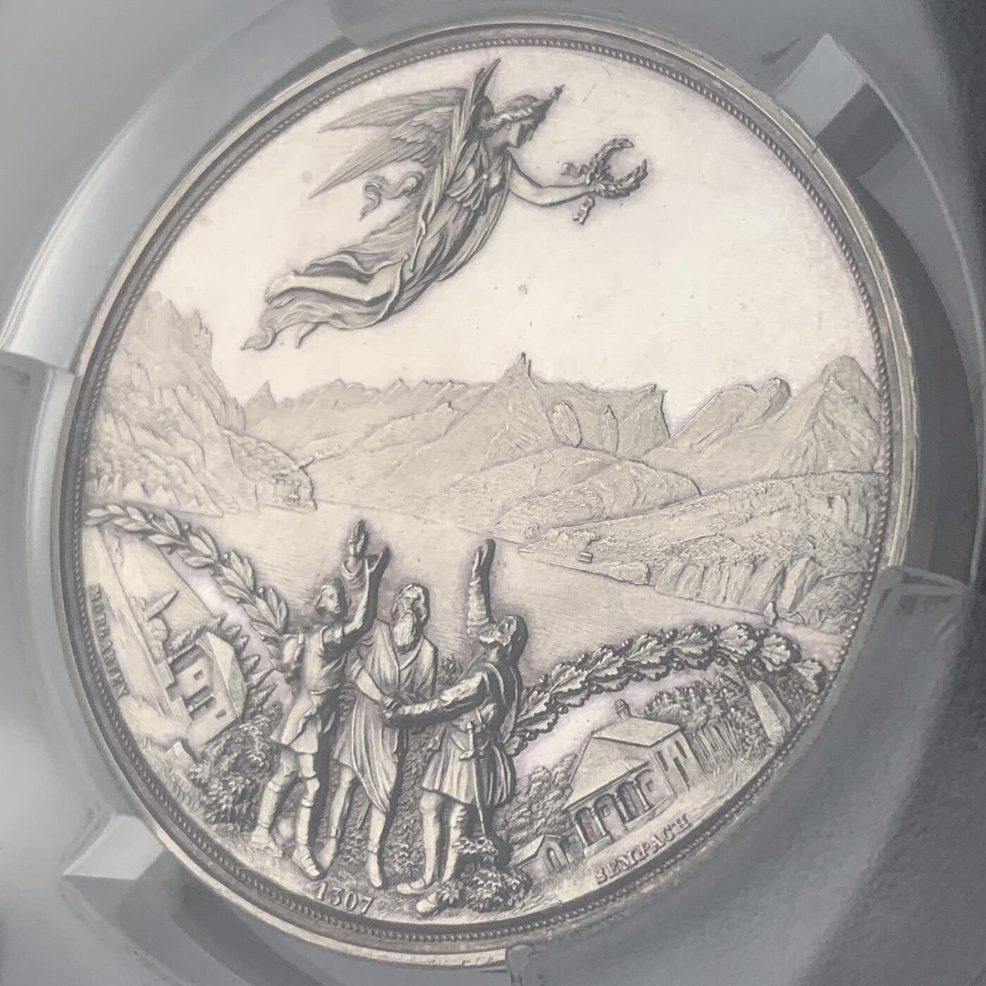 掌中浮雕-藏着的欧洲第049场  PCGS SP63 ：1891年瑞士联邦600周年纪念大银章，50mm