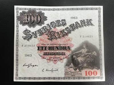 【Blue Auction】世界纸币精拍第775期——18级TOP拍卖/信誉/品质/专业/高效💫 - 瑞典1963年100法郎 大方块 AU品相