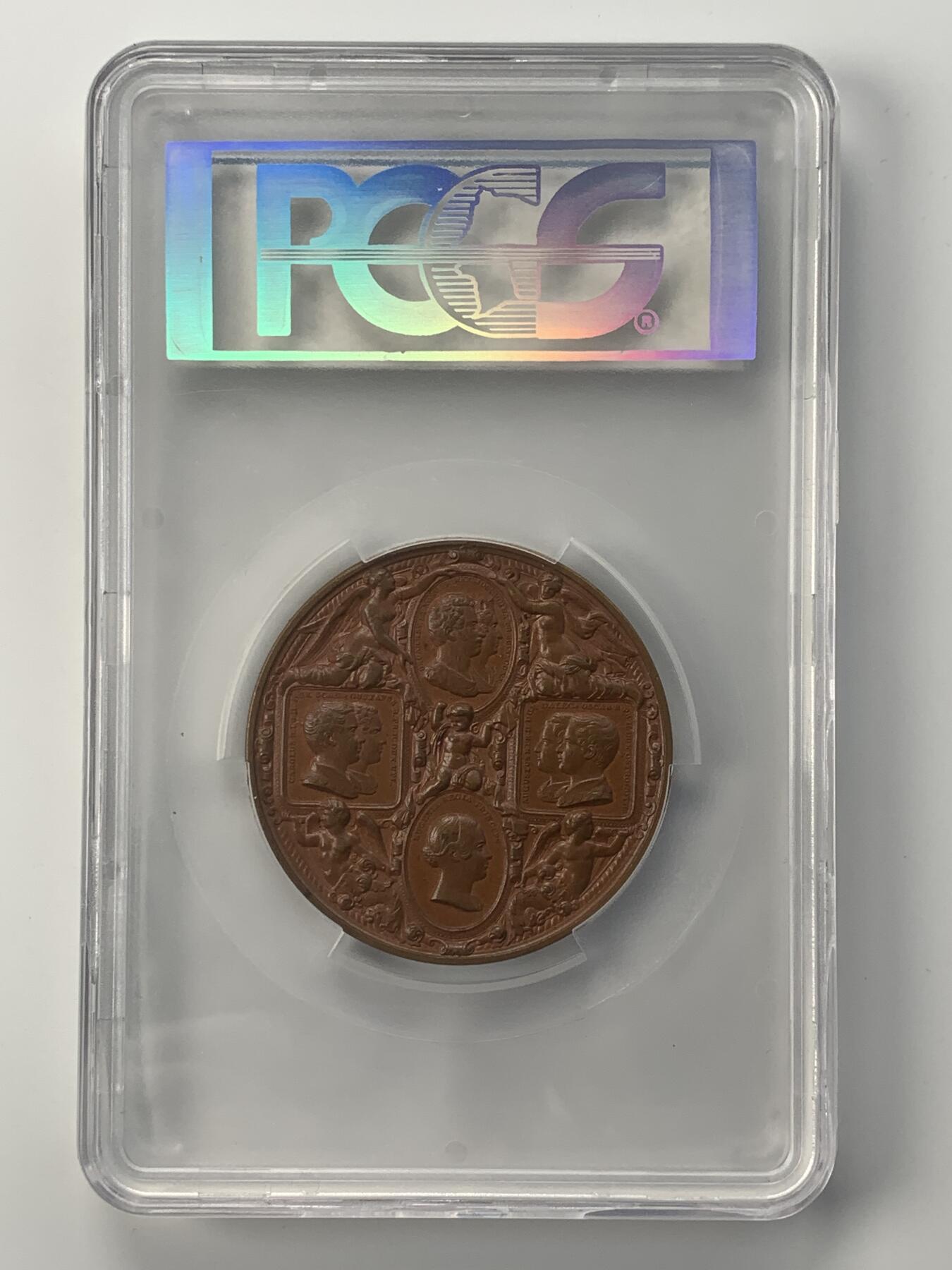掌中浮雕-藏着的欧洲第049场 PCGS SP64 ：1842年瑞典卡尔十四和他的家人铜章，56mm， Ludvig Persson Lundgren雕刻