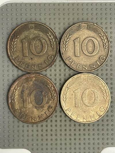 2026年第10场各国散币拍卖（总第160场）16.17两天外出，18号可以发货 - 德国1950年10芬尼4枚