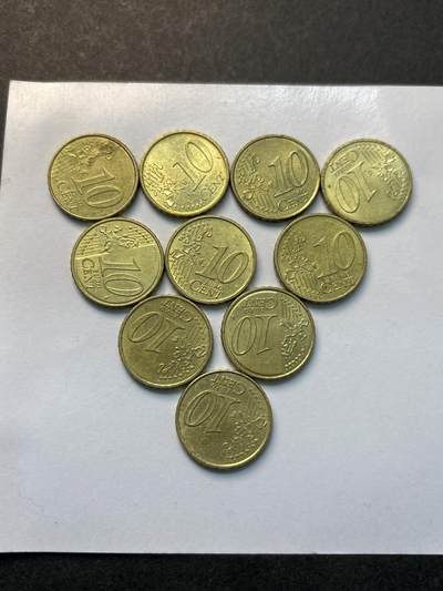 文馨钱币收藏 2026新年第三场（第 289 场）【长期接代拍品】 - 原铜光好品欧盟各国 10 欧分一组 10 枚