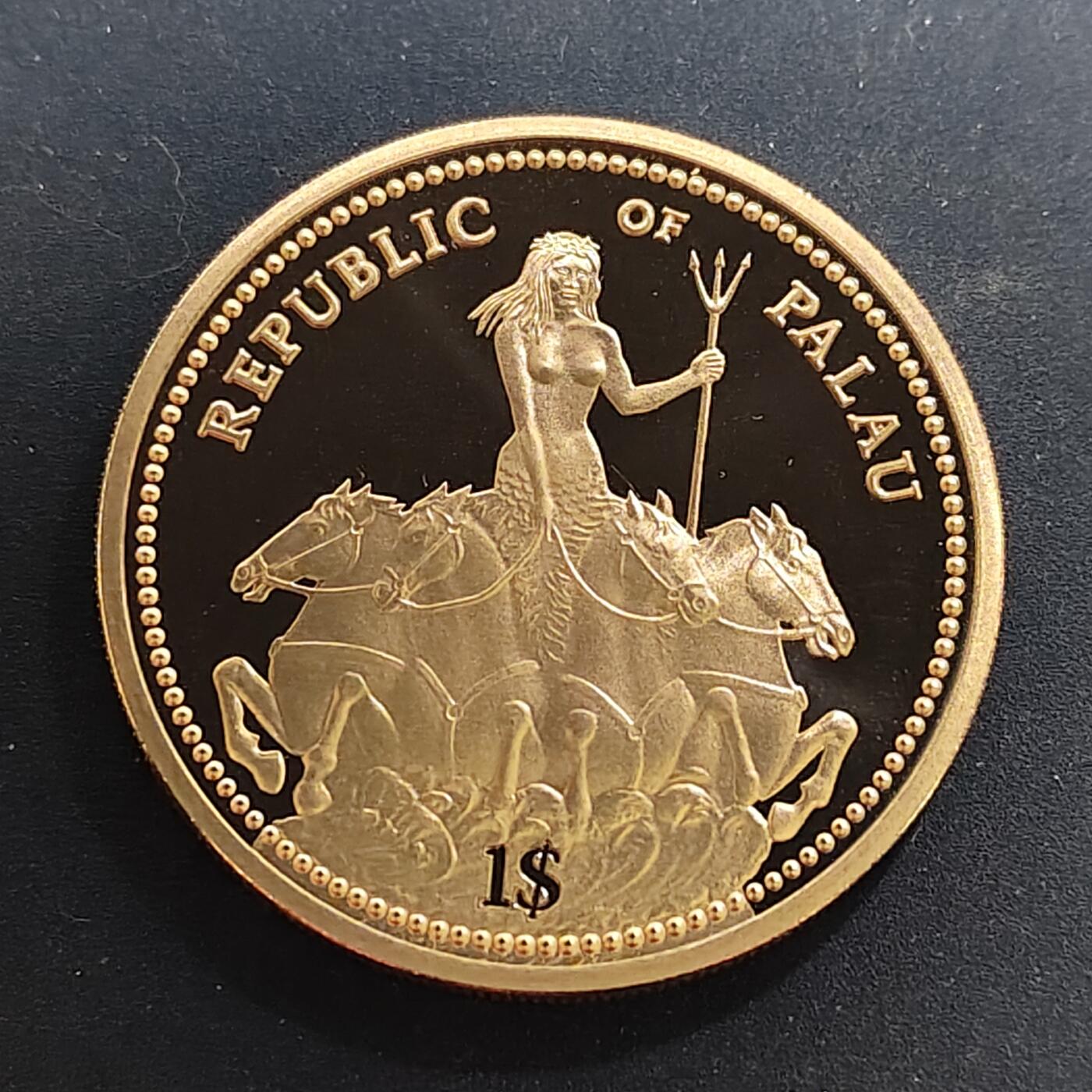 【全场包邮】纯粹捡漏拍494场 帕劳1995年1元联合国成立50周年彩色克朗型精制纪念币