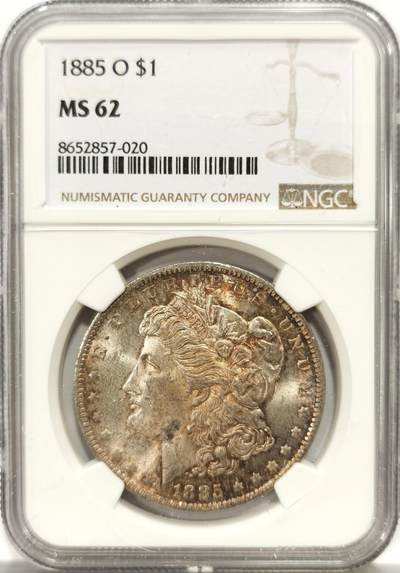 博洋堂世界钱币拍卖第157期（全场包邮） - NGC MS62 美国1885年摩根银币，卷首彩，双面车轮光好品。