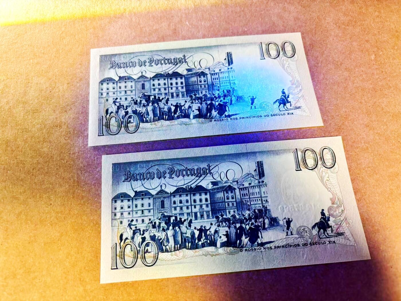 【Blue Auction】世界纸币精拍第775期——18级TOP拍卖/信誉/品质/专业/高效💫 【一组2张】葡萄牙 1994年100埃斯库多 背面大场景 UNC品相