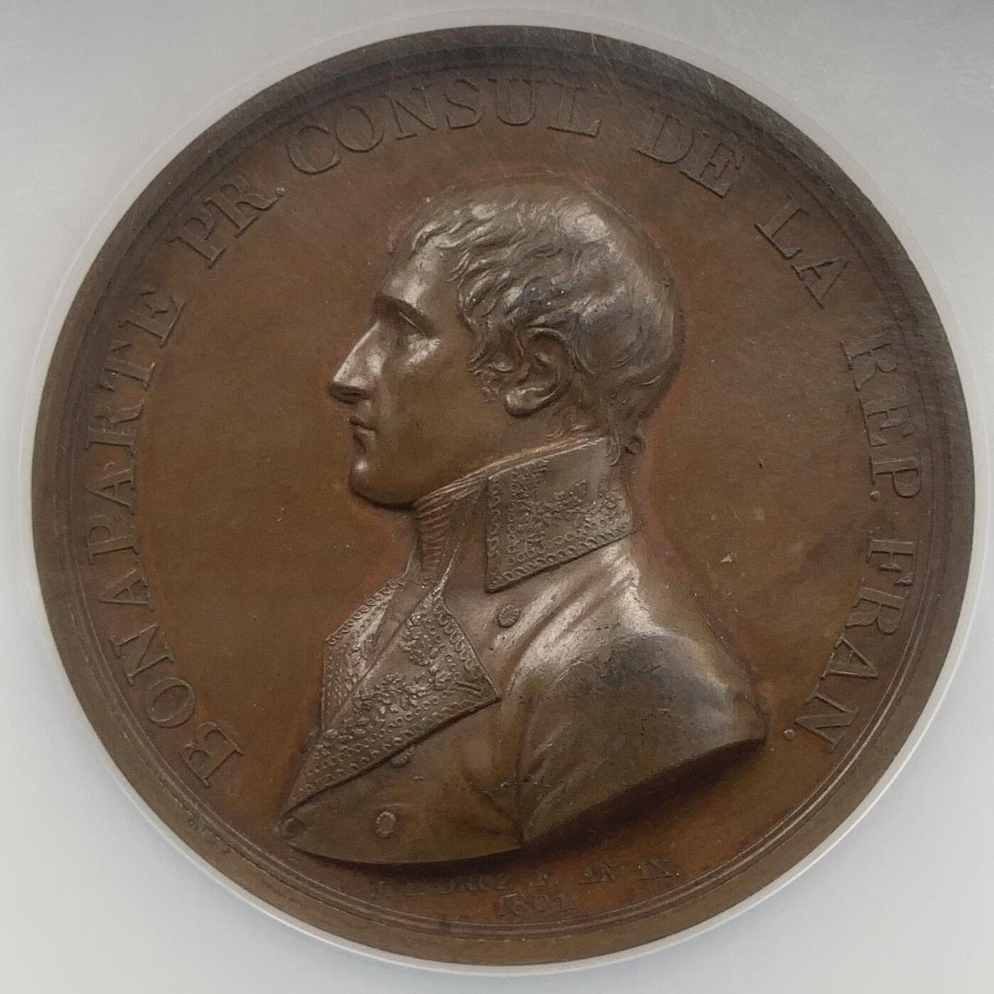 掌中浮雕-藏着的欧洲第049场 NGC MS62 : 1801年拿破仑一世原铸大铜章 吕内维尔和平协定大铜章 , 55mm