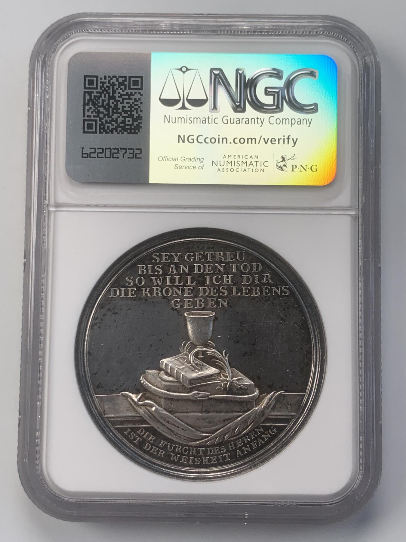 掌中浮雕-藏着的欧洲第049场 NGC MS63 DPL ：19世纪德国柏林洗礼纪念银章，42mm，德国宗教题材，LOOS大师作品