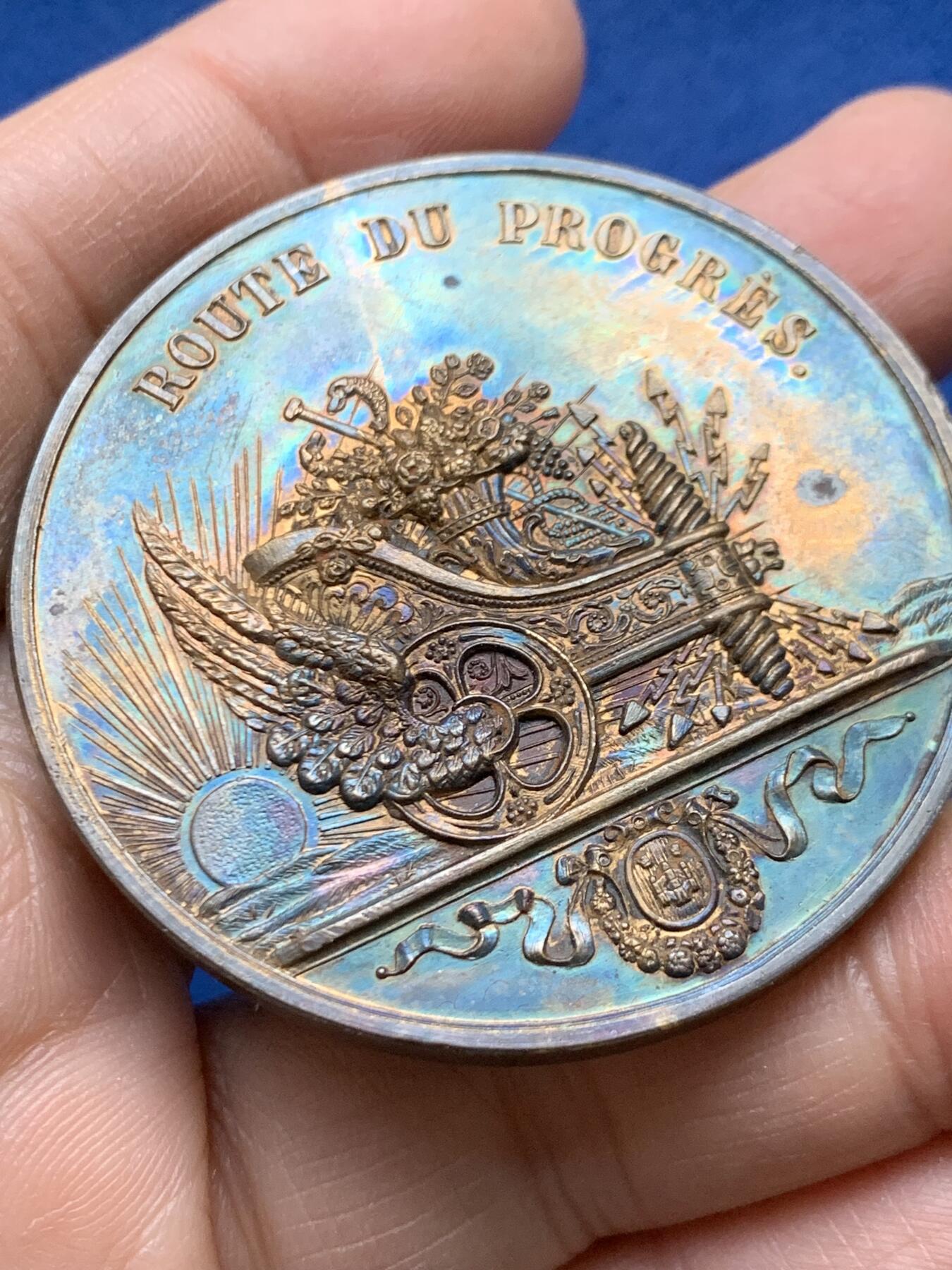 《竞宝斋》第458场 周日，周一，周二   3场连拍 （全场包邮）欢迎送拍 比利时1836年布鲁塞尔-梅赫伦铁路正式通车纪念铜章，56g，49.7mm