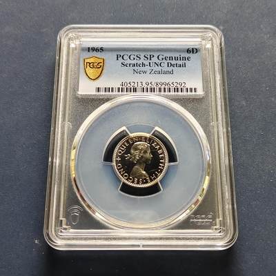 【全场包邮】纯粹捡漏拍495场-持续更新中 - 新西兰1965年6便士精制SP样币-PCGS UNC DETAIL