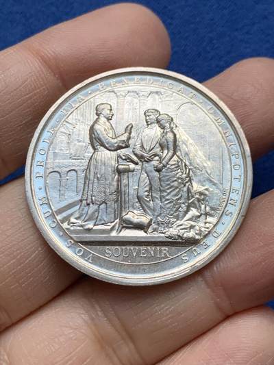 《竞宝斋》第458场 周日，周一，周二   3场连拍 （全场包邮）欢迎送拍 - 法国Vrnon结婚纪念银章，16.25g，36.7mm，边铭：野猪头+菱形argent 950/1000