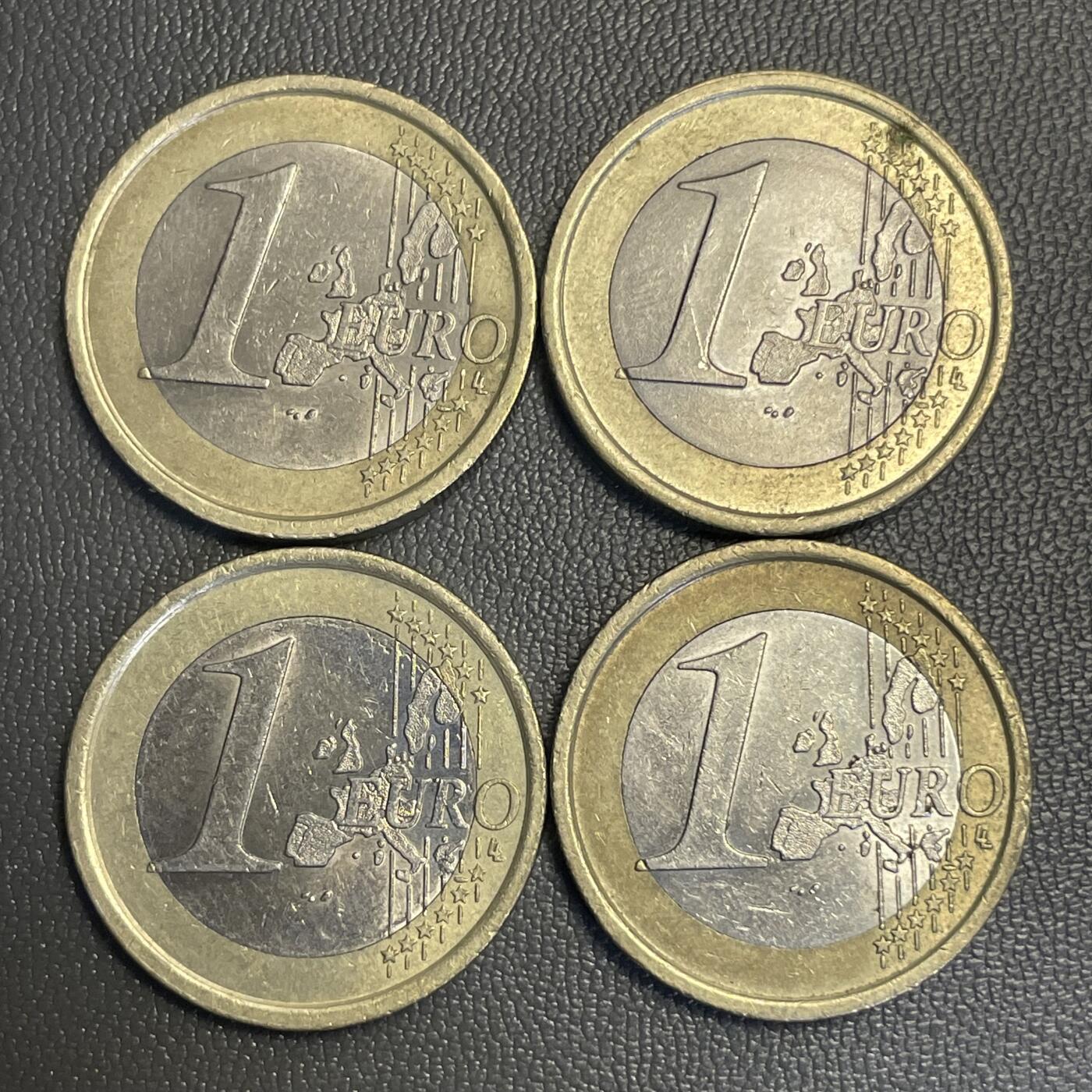 回流0119 意大利1欧元双金属币4枚 达芬奇《维特鲁威人》