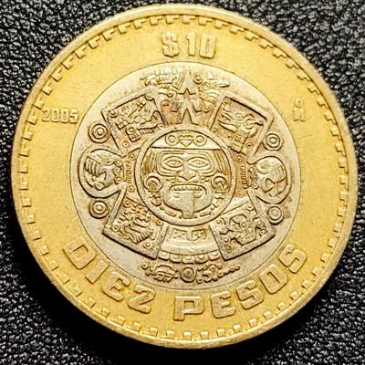 泉币菌-第168场- 精品福利场 - 美品 墨西哥10比索  玛雅文化图腾 双色28mm 