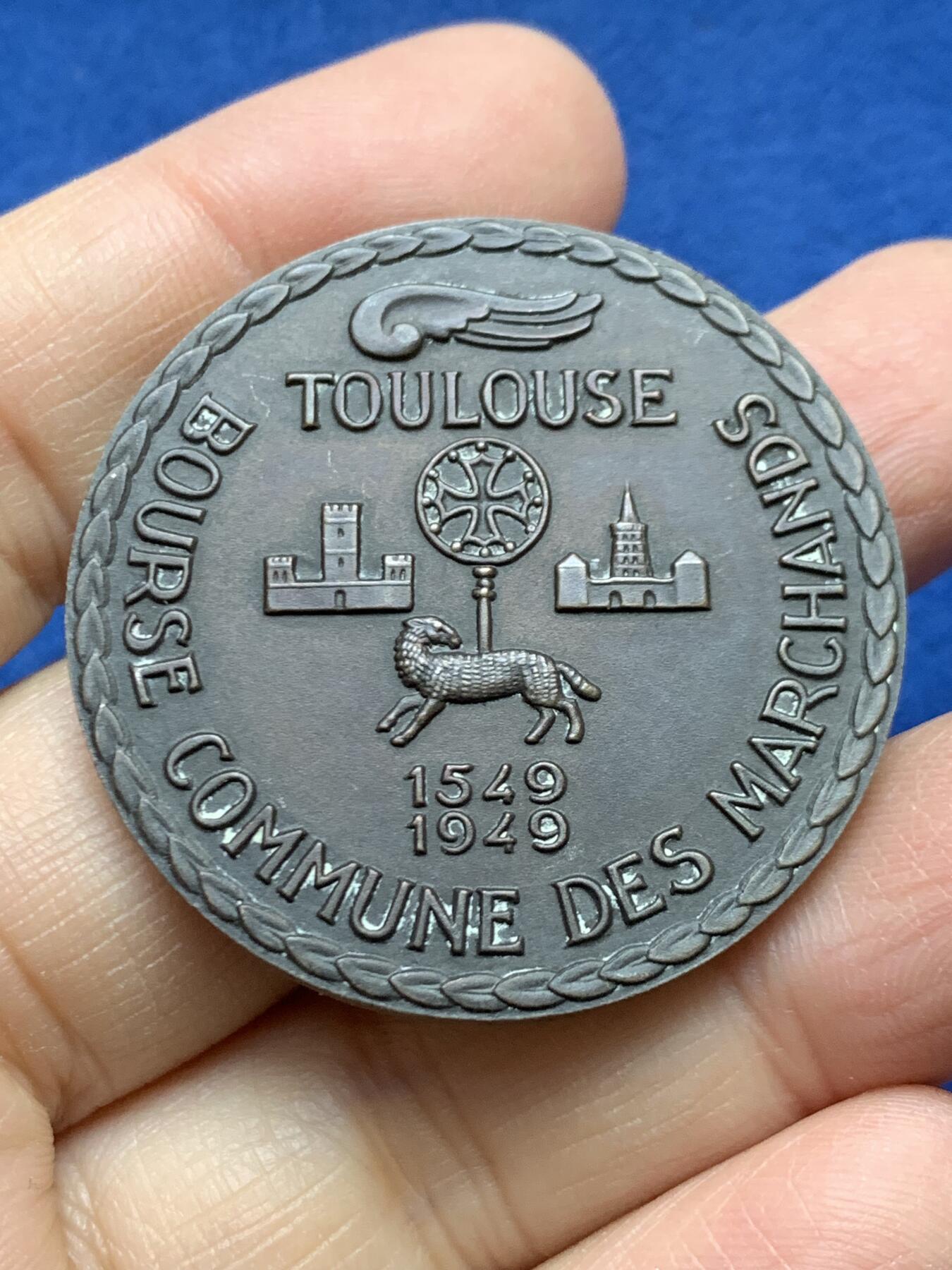 《竞宝斋》第458场 周日，周一，周二   3场连拍 （全场包邮）欢迎送拍 法国图卢兹商人交易所铜章，35.07g，40.8mm，丰饶角边铭