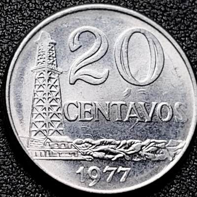 泉币菌-第169场- 精品福利场 - 原光UNC 巴西1977年20分 油井 自由女神 厚版 发行一年 铜镍币 25mm