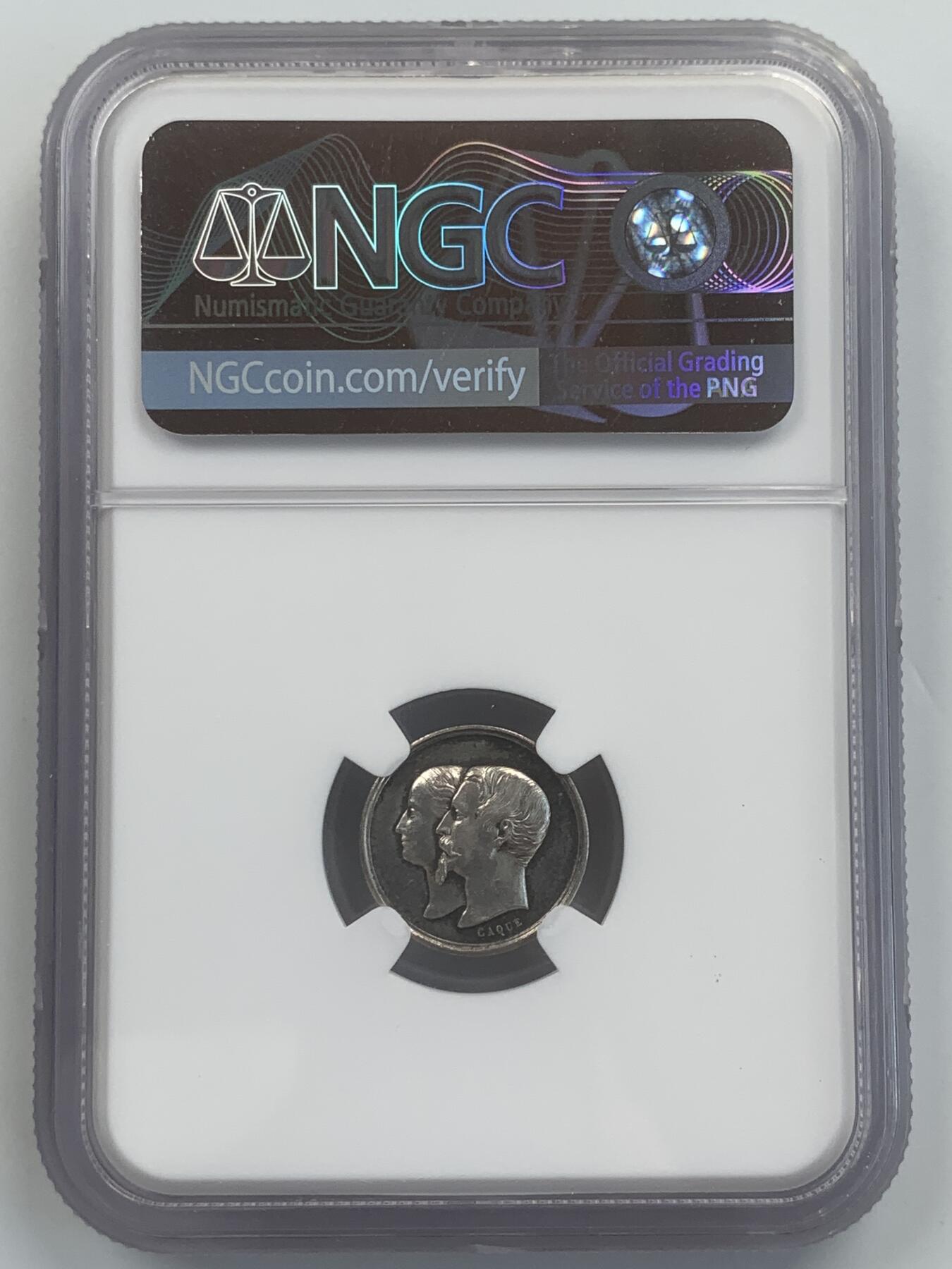 掌中浮雕-藏着的欧洲第049场 NGC AU55 : 1856年拿破仑三世儿子洗礼银章，16mm