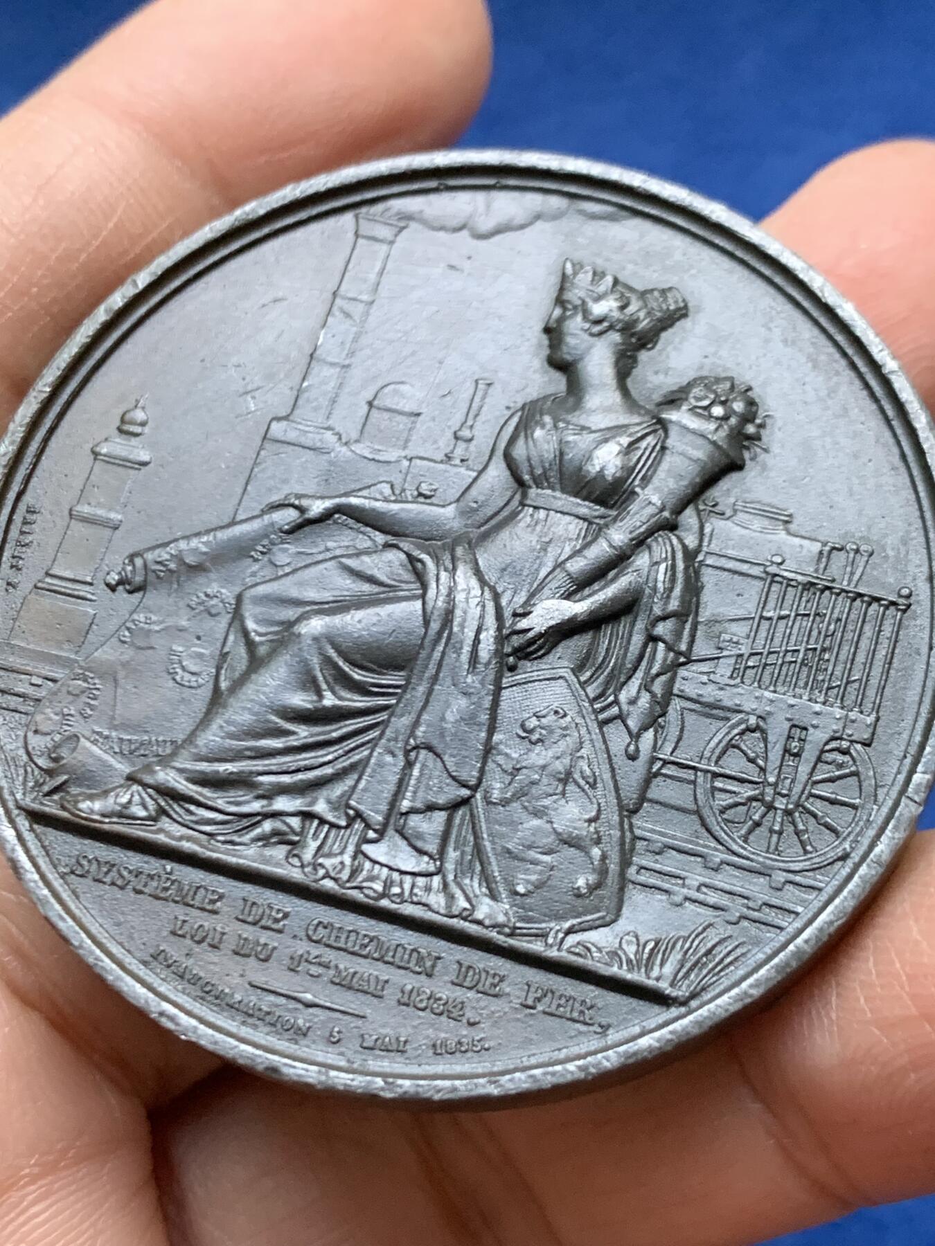 《竞宝斋》第458场 周日，周一，周二   3场连拍 （全场包邮）欢迎送拍 比利时1835年铁路系统落成典礼纪念铅章，60.65g，49.3mm