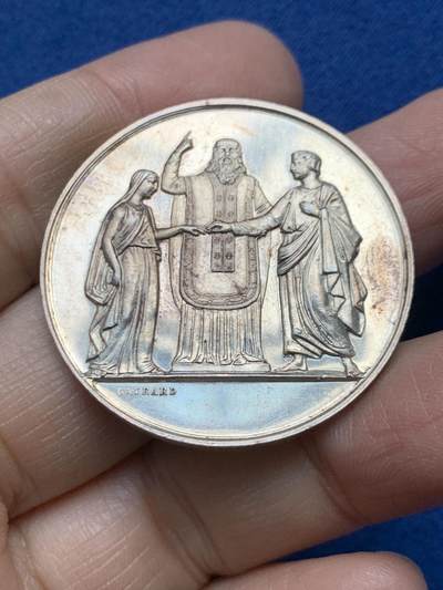 《竞宝斋》第458场 周日，周一，周二   3场连拍 （全场包邮）欢迎送拍 - 法国婚姻与爱情纪念银章，21.72g，36.5mm，蜜蜂边铭