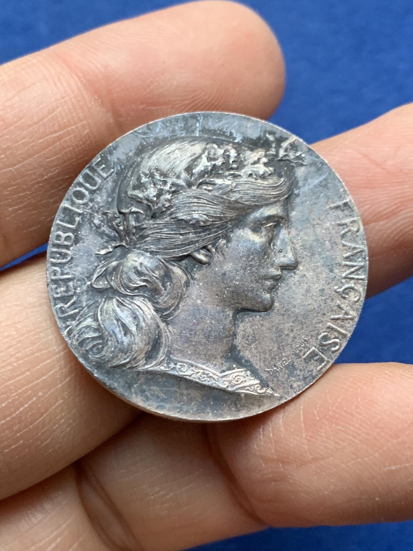 《竞宝斋》第458场 周日，周一，周二   3场连拍 （全场包邮）欢迎送拍 法国玛丽安娜 亚眠公证人银质代币，13.1g，31.5mm，丰饶角2argent边铭