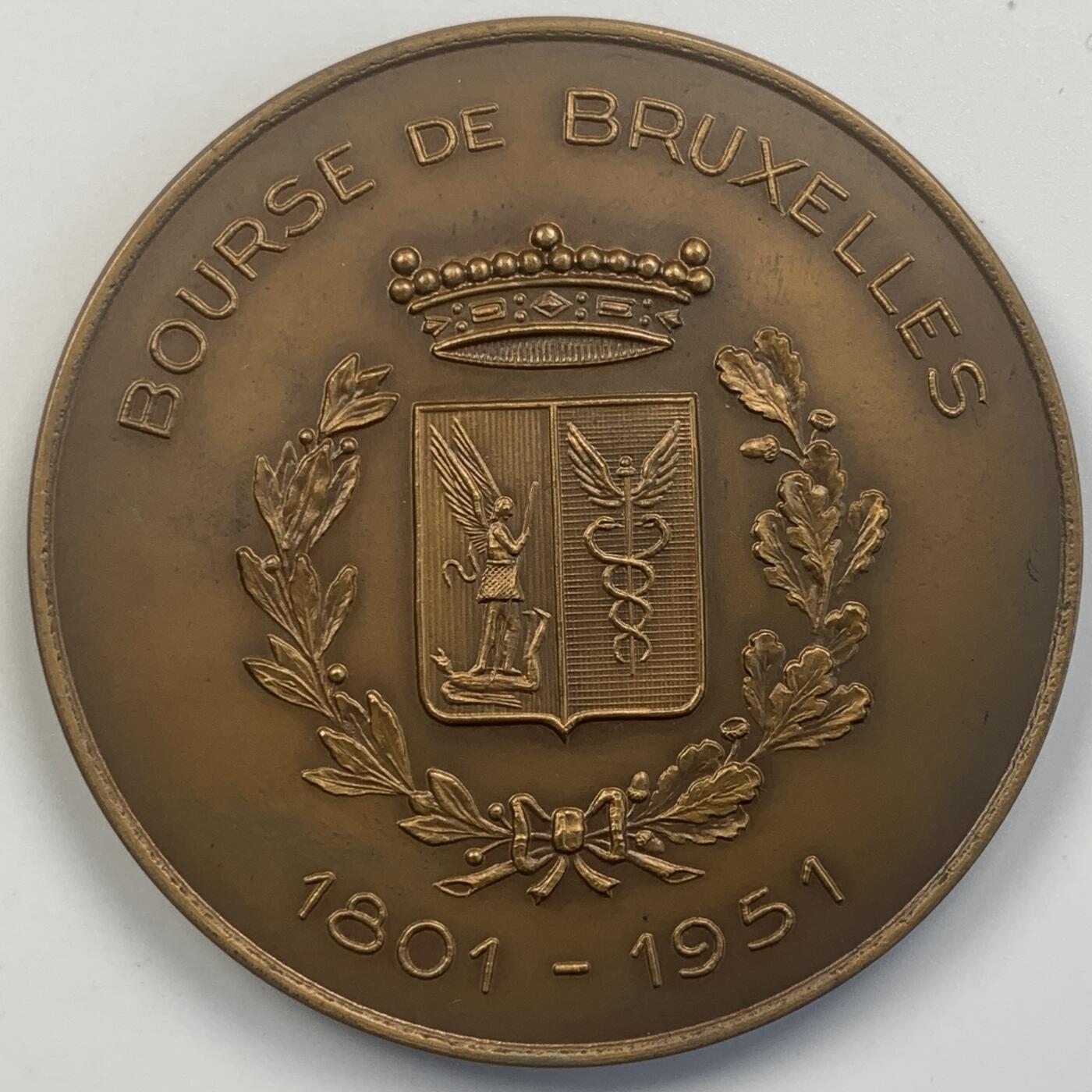 掌中浮雕-藏着的欧洲第049场 1951年比利时布鲁塞尔证券交易所150周年铜章，60mm，95g