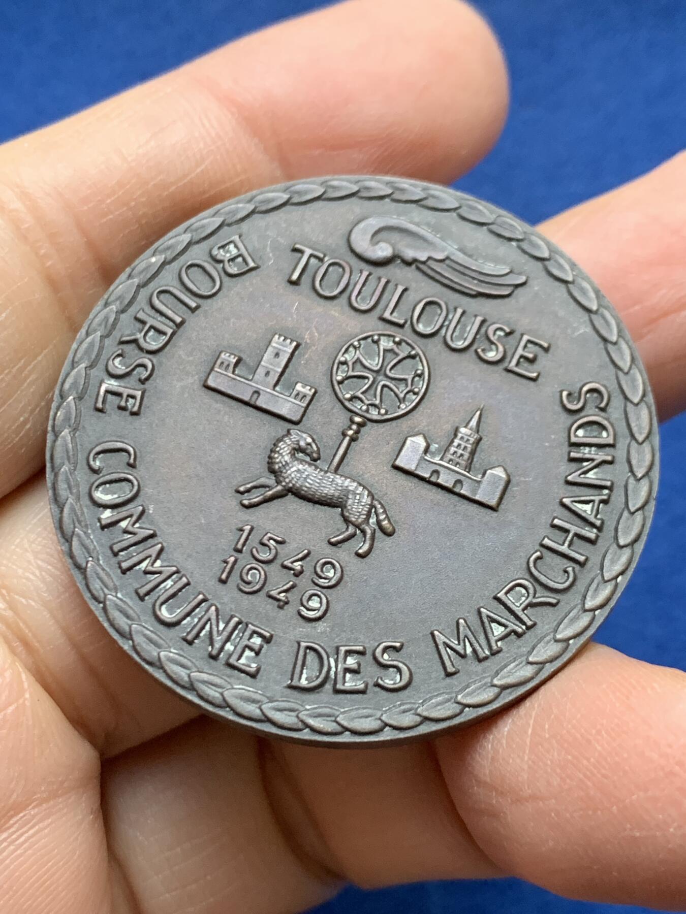 《竞宝斋》第458场 周日，周一，周二   3场连拍 （全场包邮）欢迎送拍 法国图卢兹商人交易所铜章，35.07g，40.8mm，丰饶角边铭