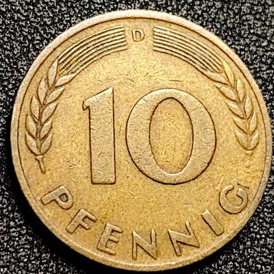 泉币菌-第168场- 精品福利场 - 1950 联邦西德国10芬尼硬币 21.5mm