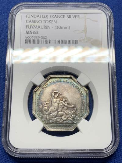 《竞宝斋》第458场 周日，周一，周二   3场连拍 （全场包邮）欢迎送拍 - NGC-MS63 法国婚姻与爱情八角银质代币，“对欺骗性的诱惑怀着徒劳的快乐”＆“暴风雨中的平静”