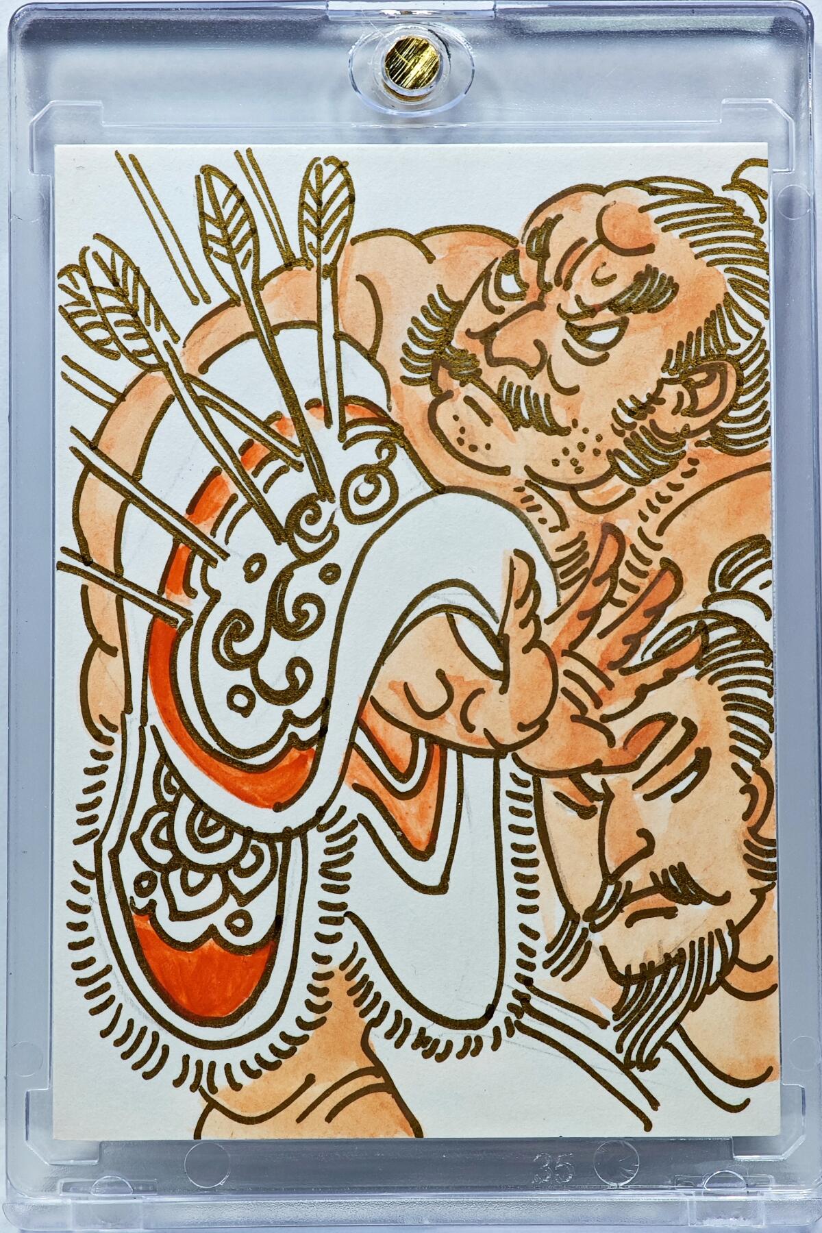 白泽拍卖卡牌手绘专场第31期（岁寒知松柏 春意已可期） 2025 陈岱青手绘卡 举鞍避箭  陈岱青签题 卡砖封装