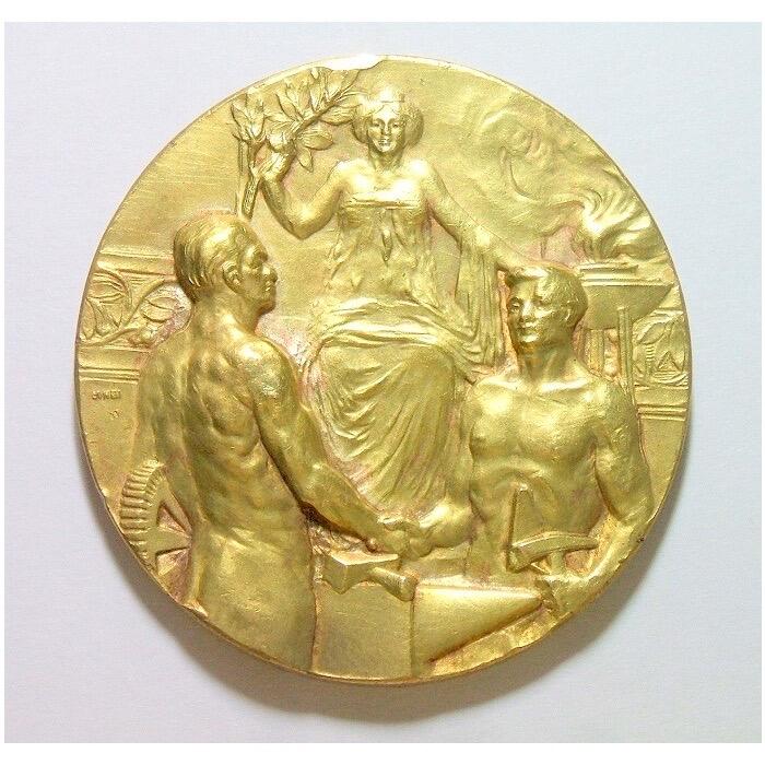 法国1900年前后 女神站像高浮雕精制大镀金章 45MM