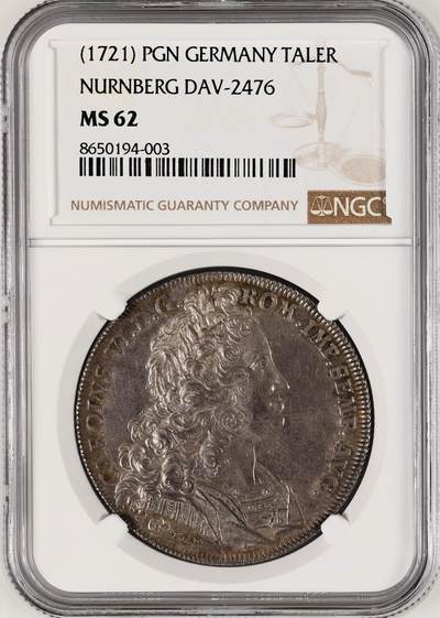 NGC-MS62 1721 德国纽伦堡城市景观泰勒银币 - NGC-MS62 1721 德国纽伦堡城市景观泰勒银币