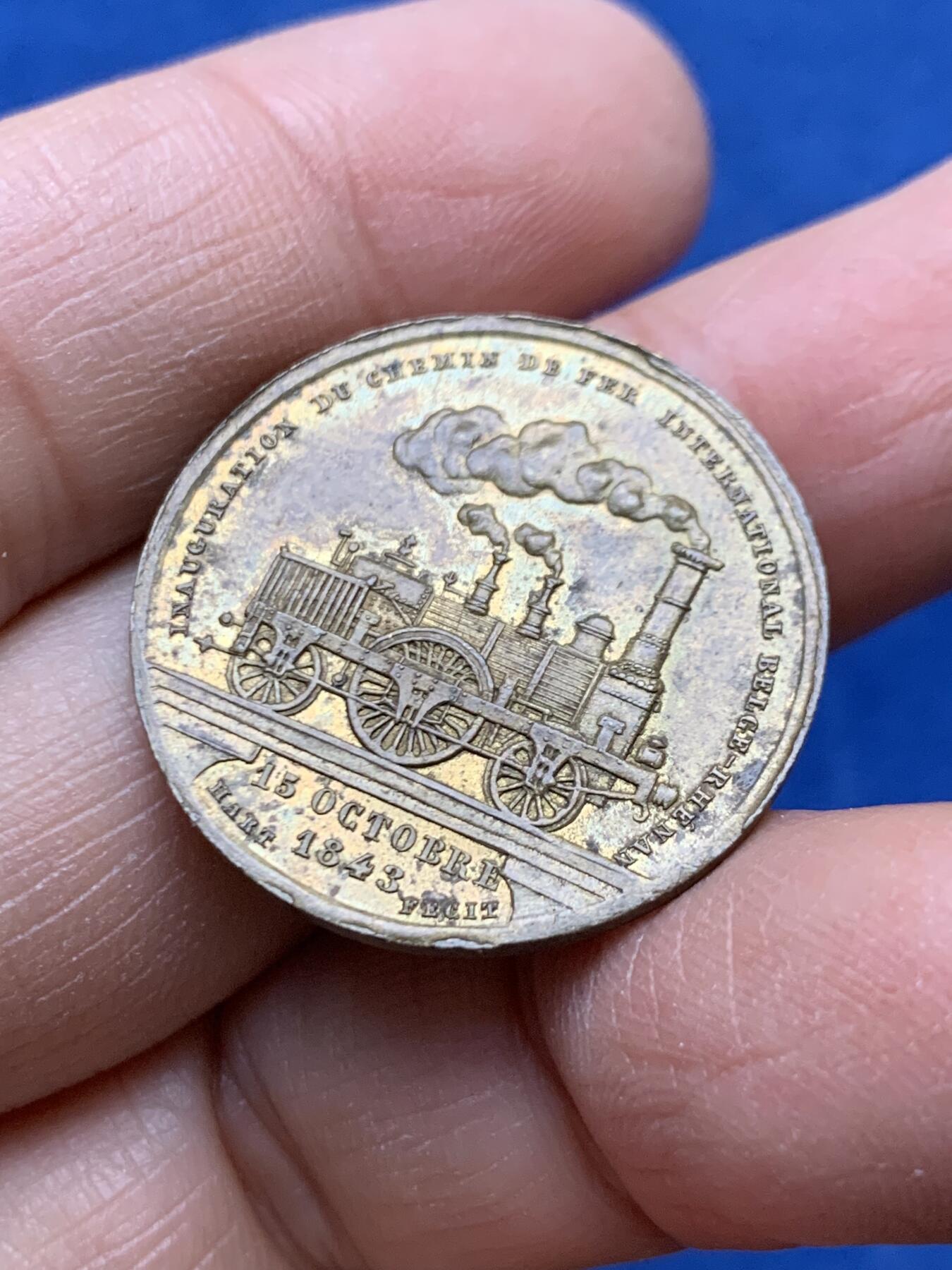 《竞宝斋》第458场 周日，周一，周二   3场连拍 （全场包邮）欢迎送拍 比利时-莱南省国际铁路开通纪念铜章，7g，27.1mm