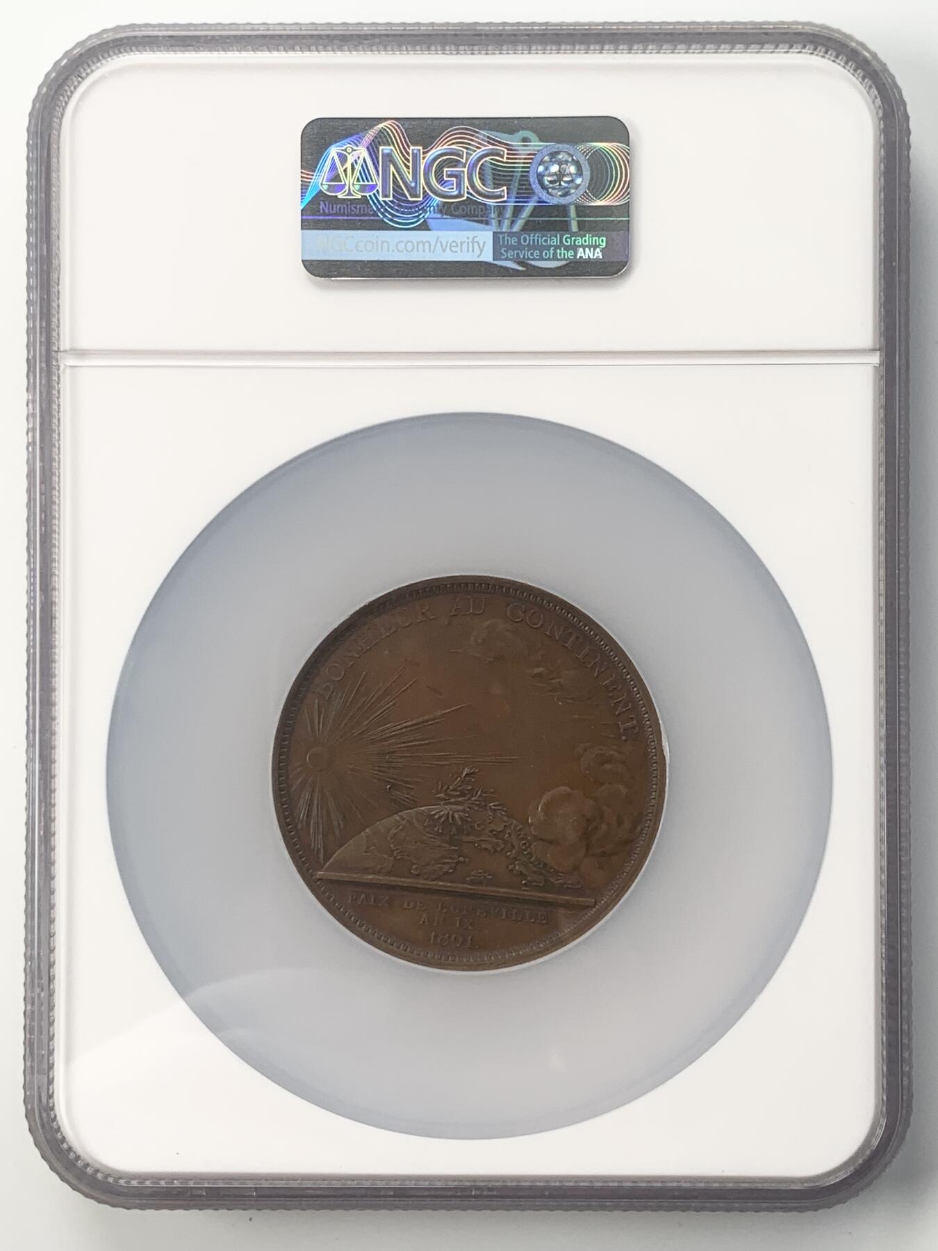 掌中浮雕-藏着的欧洲第049场 NGC MS62 : 1801年拿破仑一世原铸大铜章 吕内维尔和平协定大铜章 , 55mm