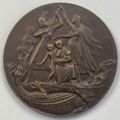 掌中浮雕-藏着的欧洲第049场 - 1900年前后瑞典保险铜章（屠龙题材），50mm，45g