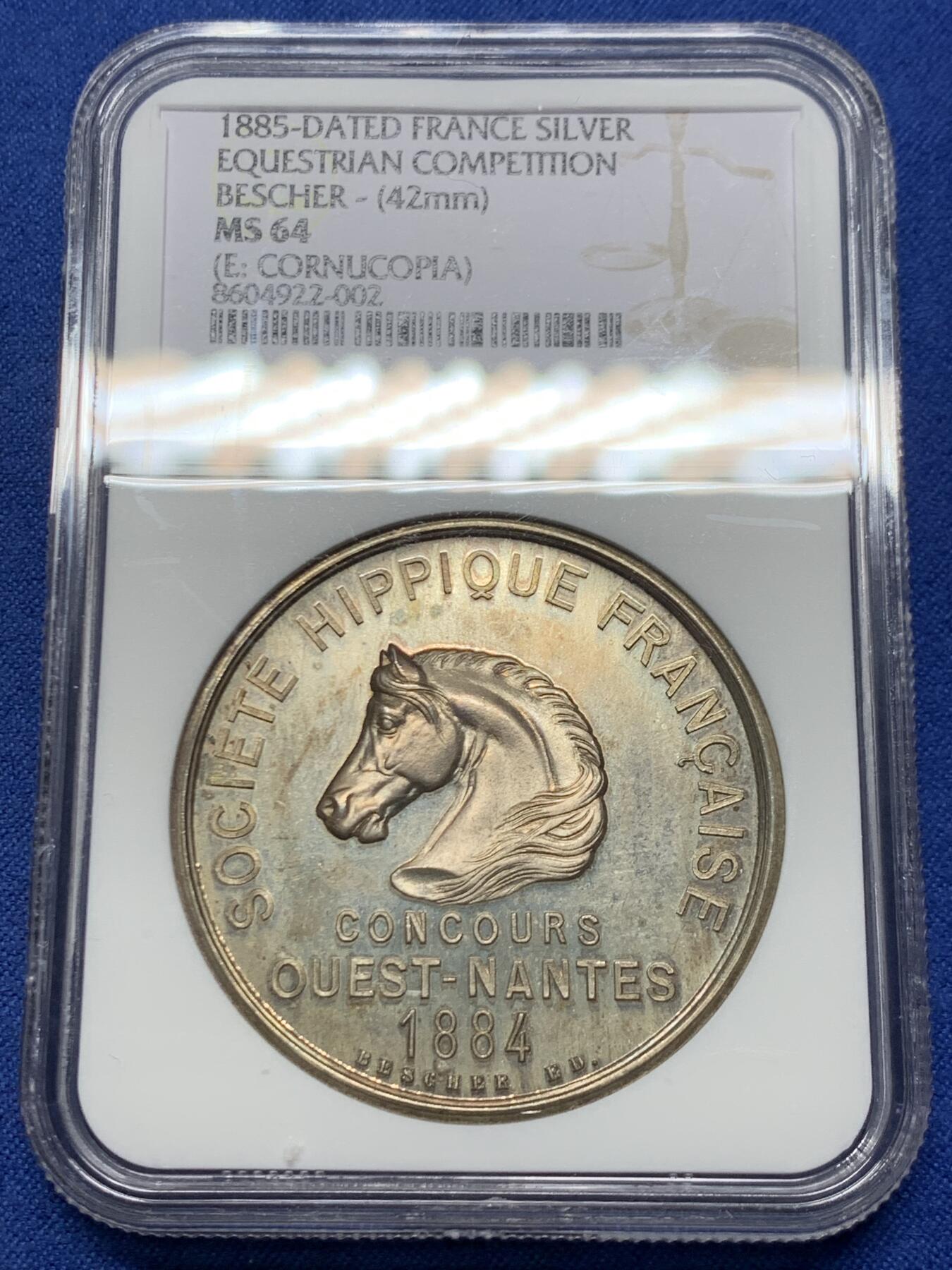《竞宝斋》第458场 周日，周一，周二   3场连拍 （全场包邮）欢迎送拍 NGC-MS64 法国南特马术协会银章