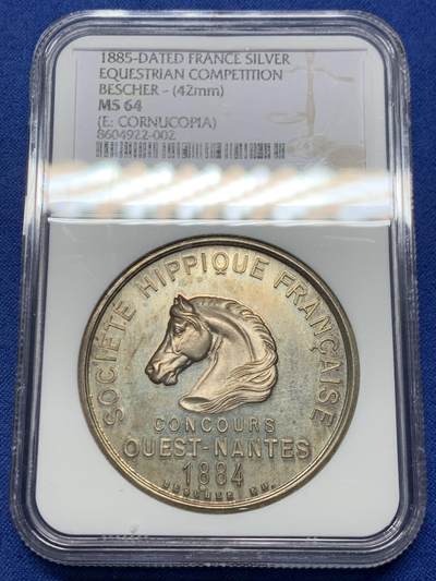 《竞宝斋》第458场 周日，周一，周二   3场连拍 （全场包邮）欢迎送拍 - NGC-MS64 法国南特马术协会银章