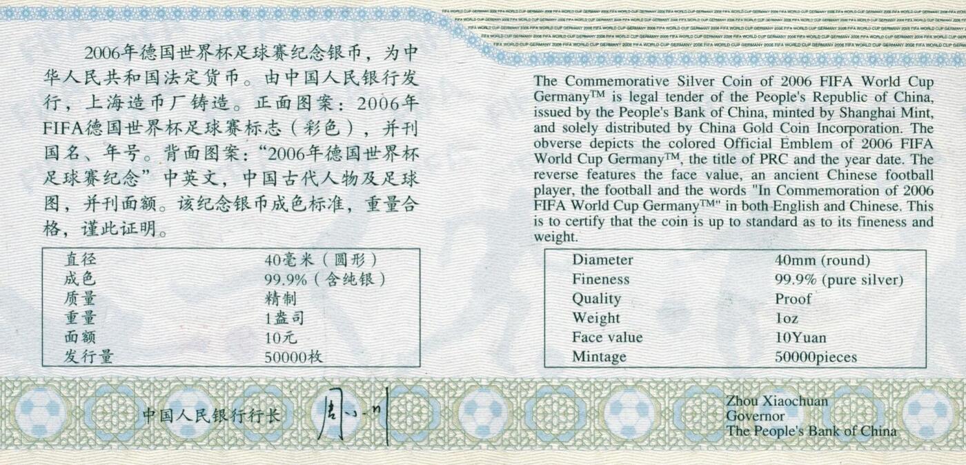 宜和2025年秋季拍卖 古钱/金银锭/机制币 2005年发行2006年德国世界杯足球赛精制彩金银币二枚一套（含1/4盎司金、1盎司银各1枚）,原盒、原包装、带证书，完全未使用，发行量分别为1万枚、5万枚