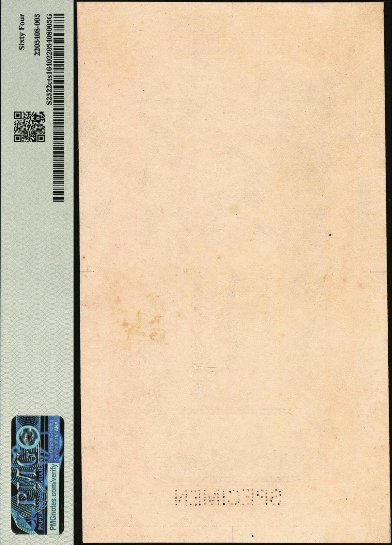 宜和2025年秋季拍卖 纸币 北洋天津银号（1910年）库平足银叁两单面试色样本券，李鸿章像，橙底棕色双龙图（正票为橙底绿色双龙图）；罕见，PMG 64