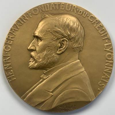 掌中浮雕-藏着的欧洲第049场 - 1910年法国里昂信贷银行大铜章，大师皮列作品，80mm，233g