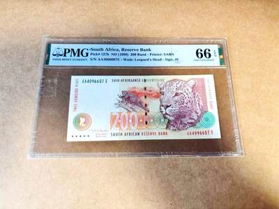【Blue Auction】世界纸币精拍第775期——18级TOP拍卖/信誉/品质/专业/高效💫 -  【AAE首发冠】南非 1999年200兰特 豹子 PMG66EPQ 