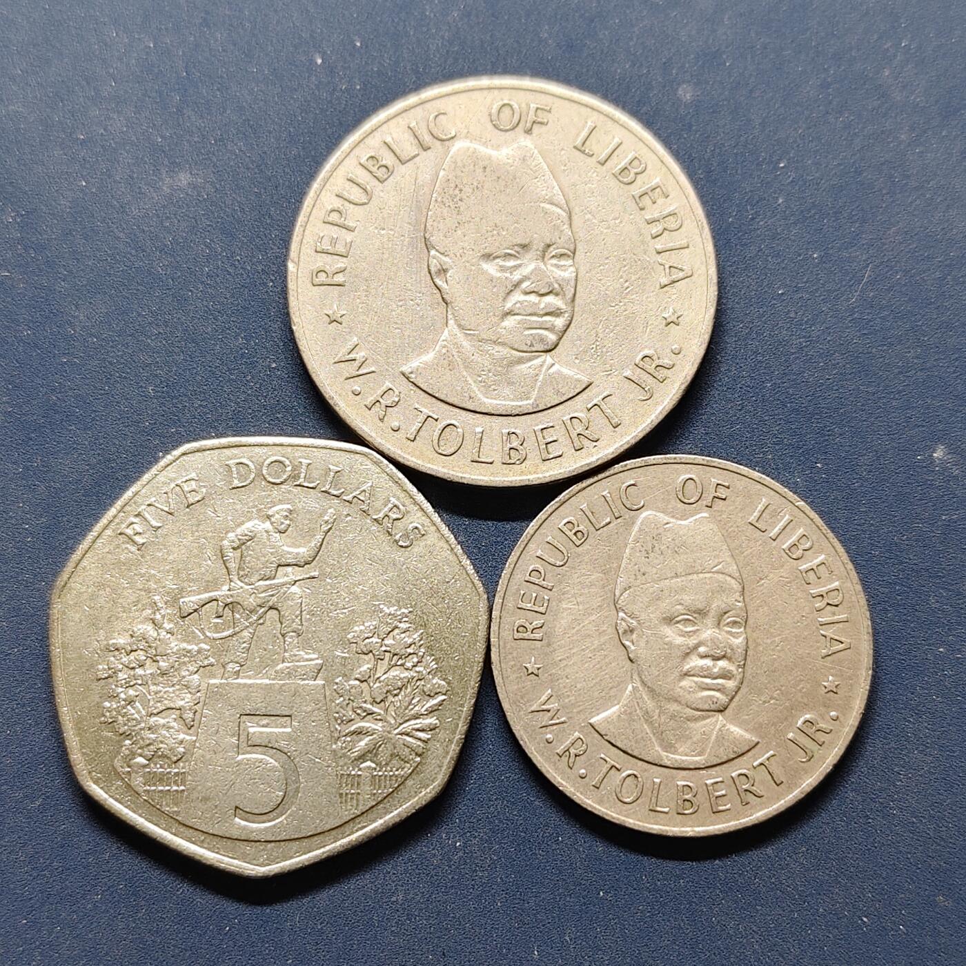 【全场包邮】纯粹捡漏拍494场 利比里亚1976-1982年大面值散币3枚一组