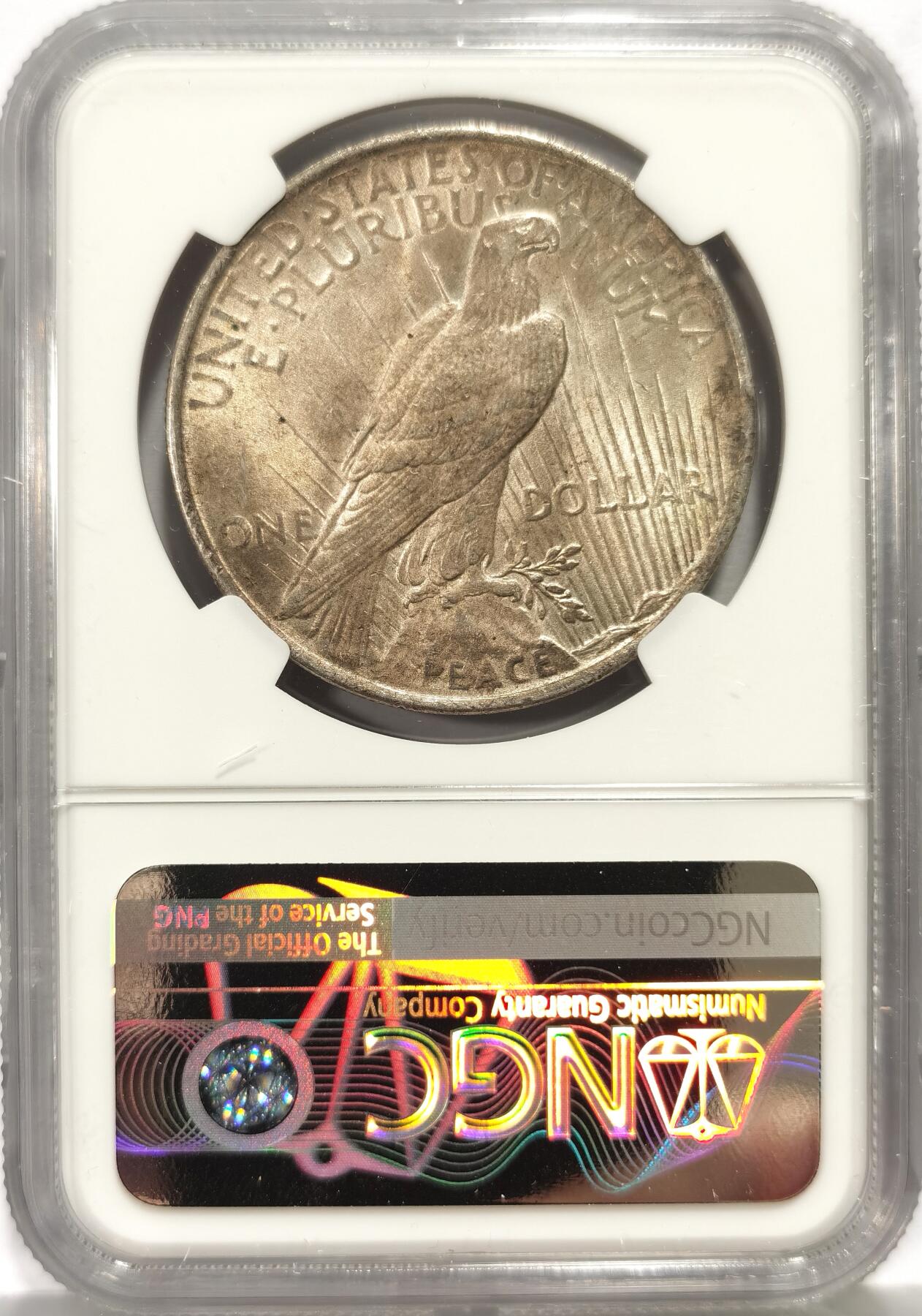 博洋堂世界钱币拍卖第157期（全场包邮） NGC MS62 美国1922年和平银币，双面酱彩，转光强烈。