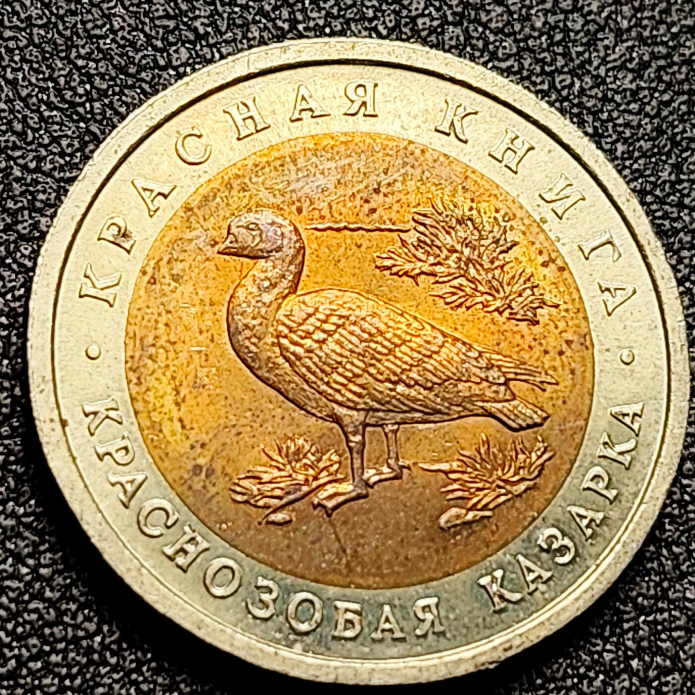 泉币菌-第168场- 精品福利场 全网品相少见 原光UNC 俄罗斯珍稀动物双色纪念币--1992年10卢布 红鸭  25.2×1.9mm