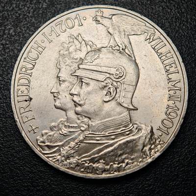 【德藏】世界币章拍卖第161期 - 1901年 德国普鲁士建国200周年5马克大银币 直径约：38.1mm；重约：27.7g