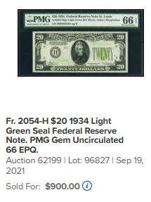 【Blue Auction】世界纸币精拍第775期——18级TOP拍卖/信誉/品质/专业/高效💫 【目录价最高的圣路易斯H区 浅绿版 亚军分仅两张更高分】美国1934年20美金 PMG66EPQ