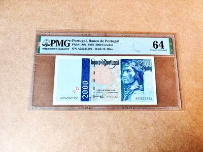 【Blue Auction】世界纸币精拍第775期——18级TOP拍卖/信誉/品质/专业/高效💫 - 【a版A冠无47】葡萄牙1995年2000埃斯库多 PMG64