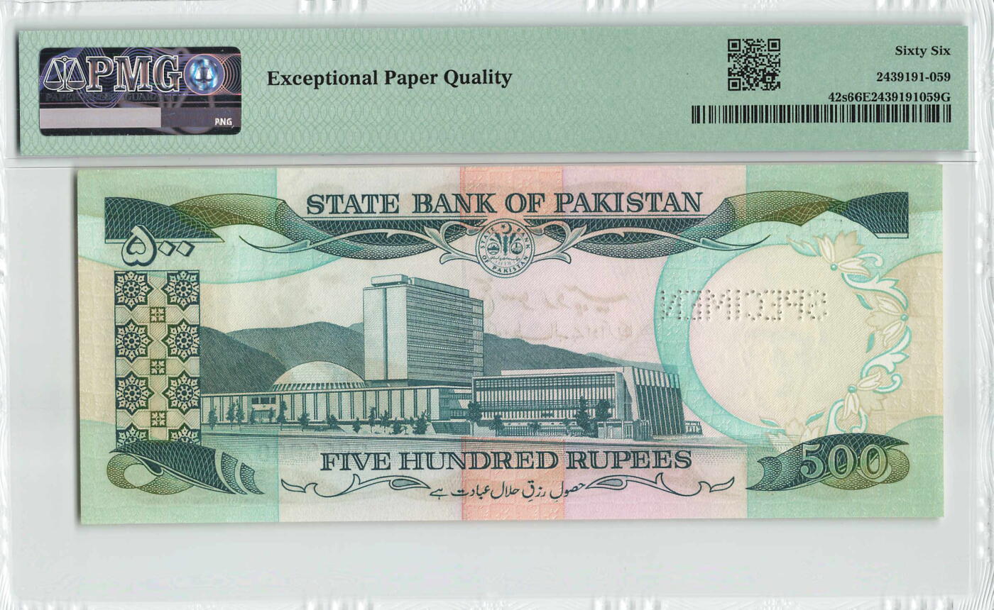 小福收藏拍卖第198期 评级币精选场  本期有菲律宾百位靓号100000比索超大纪念钞 苏里南25000盾花鸟版最高值 柬埔寨珍品56年50瑞尔 南越未发行版最高值打飞机  巴哈马彩背 老挝中国代印57年样钞 匈牙利 斯洛伐克 法罗群岛等多国精美高分珍稀老钞精品纸币 巴基斯坦 1986年 500卢比 样钞 PMG66 EPQ 亚军分