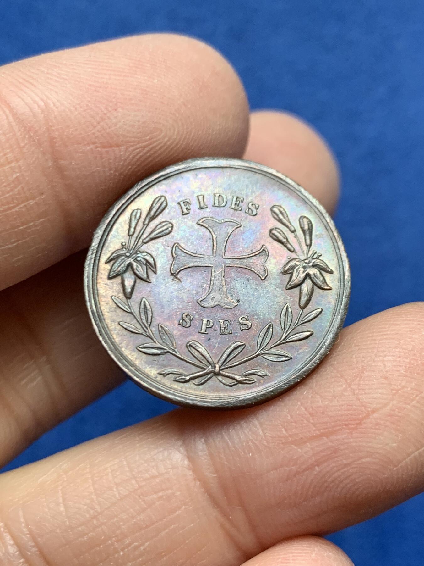 《竞宝斋》第458场 周日，周一，周二   3场连拍 （全场包邮）欢迎送拍 法国亨利五世（查理十世王孙）“忠诚与希望”铜质代币，5.06g，22.8mm，无边铭