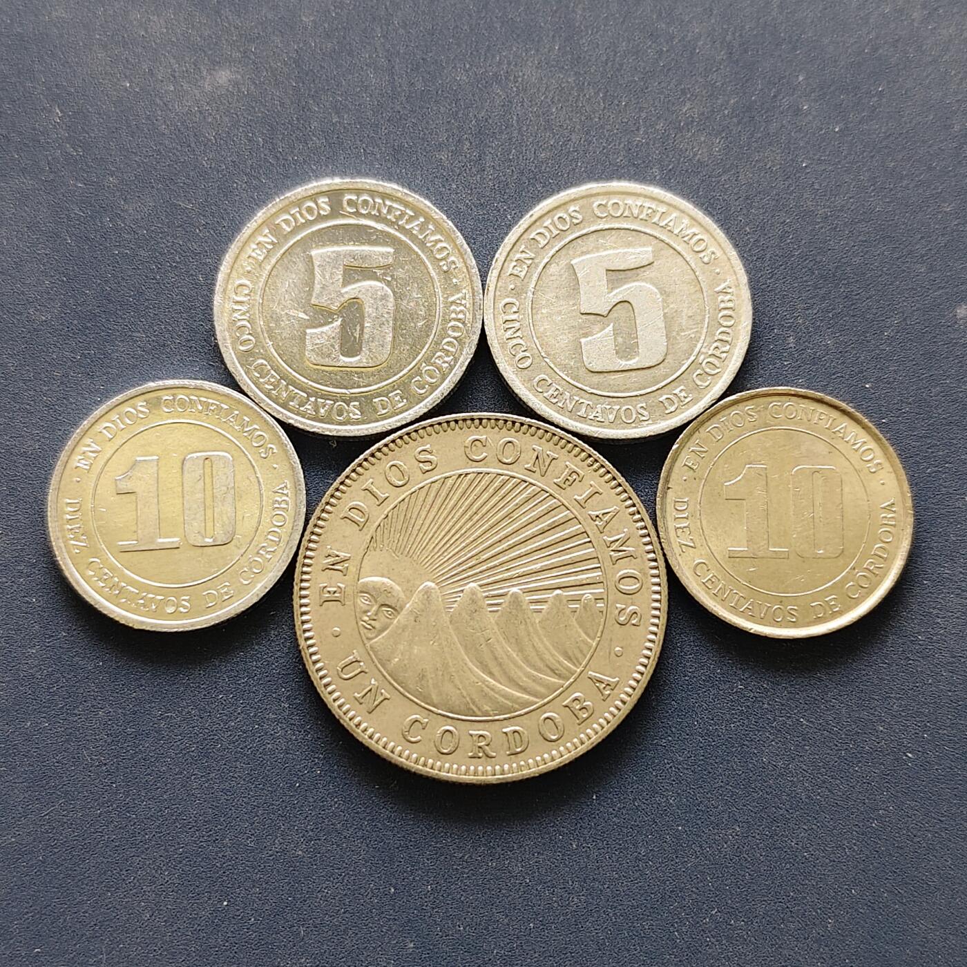 【全场包邮】纯粹捡漏拍494场 尼加拉瓜1972-1978年5枚一组-含1974年2枚FAO加字纪念币+1974/1978年2枚流通币