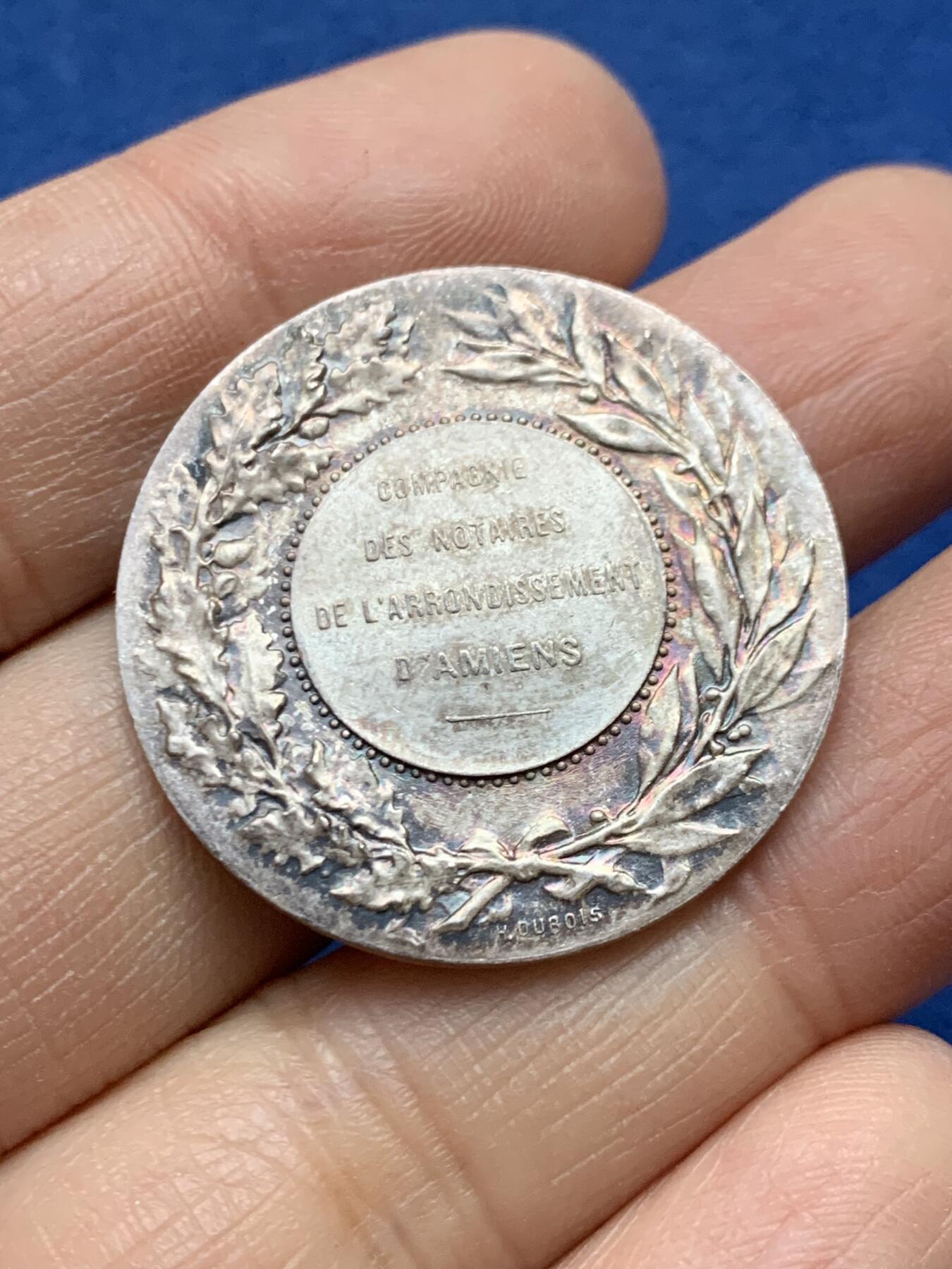 《竞宝斋》第458场 周日，周一，周二   3场连拍 （全场包邮）欢迎送拍 法国玛丽安娜 亚眠公证人银质代币，13.1g，31.5mm，丰饶角2argent边铭